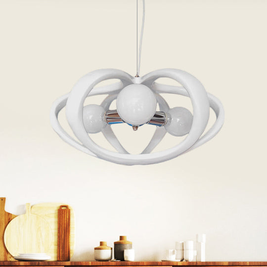 Lustre cage à melon en résine rouge/blanc : plafonnier suspendu pour table à manger, style macaron (3 têtes)