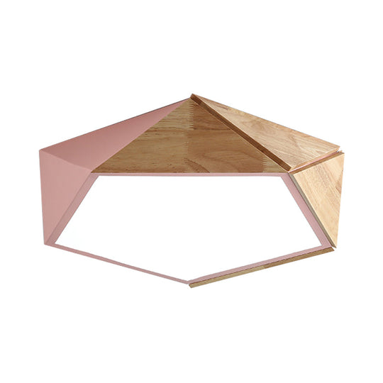 Wood Splicing 3D Pentangle LED Flush Mount Ceiling Lamp in Macaron Pink/Green, Warm/White Light, 16.5/20.5 Inches Wide