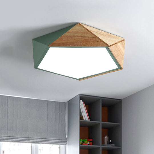 Wood Splicing 3D Pentangle LED Flush Mount Ceiling Lamp in Macaron Pink/Green, Warm/White Light, 16.5/20.5 Inches Wide