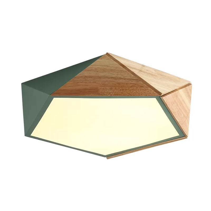 Wood Splicing 3D Pentangle LED Flush Mount Ceiling Lamp in Macaron Pink/Green, Warm/White Light, 16.5/20.5 Inches Wide