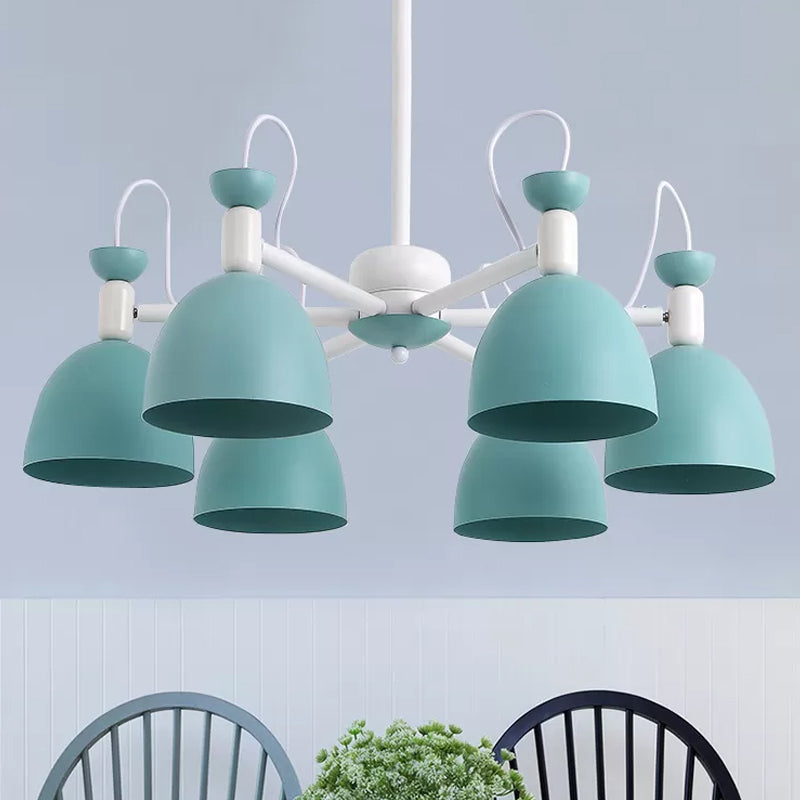 Inverted Iron Goblet Chandelier with Macaron Ceiling Suspension - Blue and White