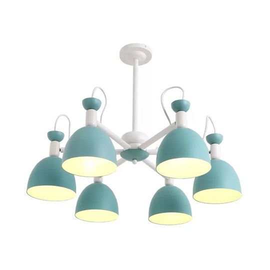 Inverted Iron Goblet Chandelier with Macaron Ceiling Suspension - Blue and White