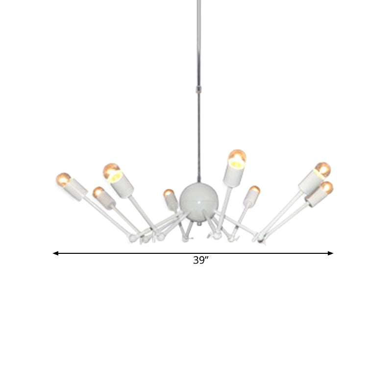 Modernist White Spider Chandelier - 8-Bulb Iron Pendant Light With Extendable Design