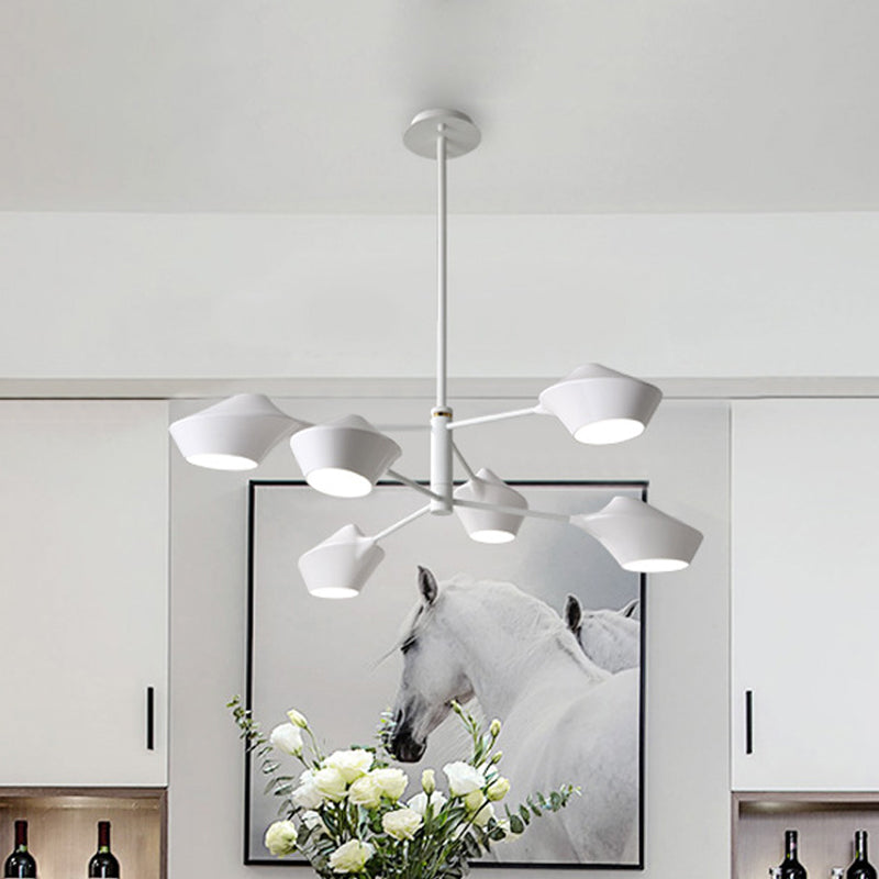 Modern Metal 2-Tier Chandelier with Swivel Shades in Black-Gold/White - 6 Bulb Ceiling Pendant for Living Room