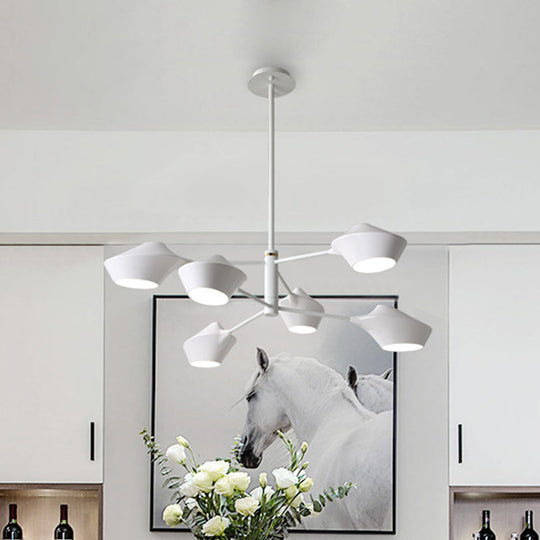 Modern Metal 2-Tier Chandelier with Swivel Shades in Black-Gold/White - 6 Bulb Ceiling Pendant for Living Room