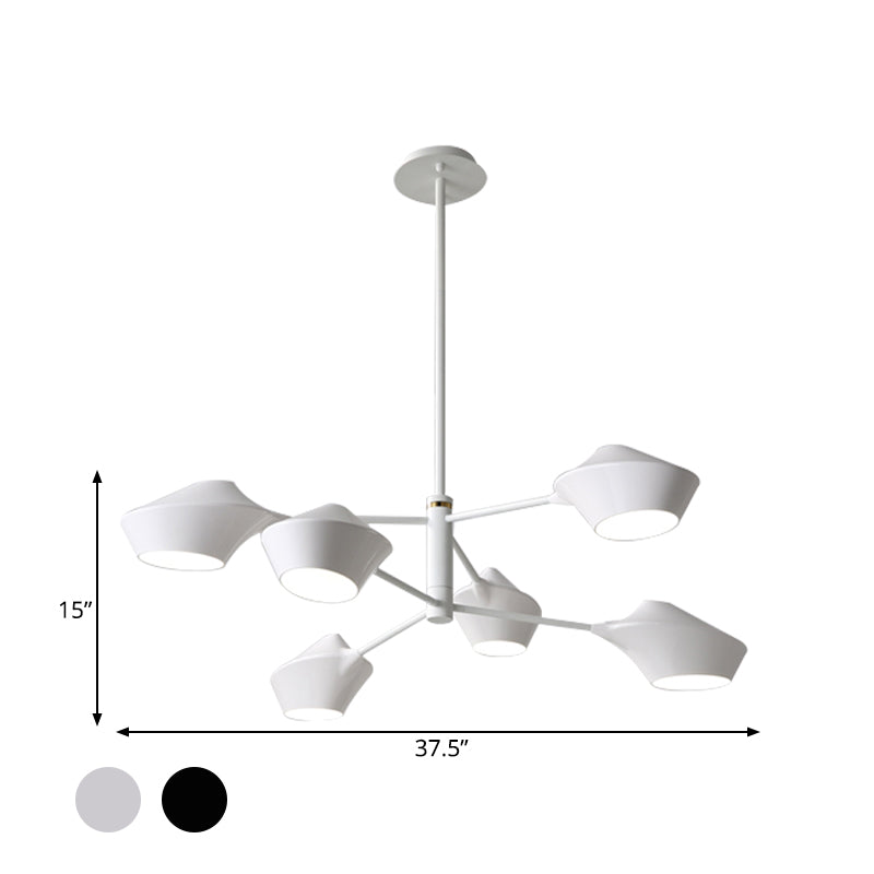 Modern Metal 2-Tier Chandelier with Swivel Shades in Black-Gold/White - 6 Bulb Ceiling Pendant for Living Room