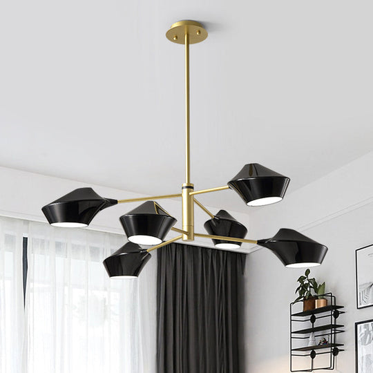 Modern Metal 2-Tier Chandelier with Swivel Shades in Black-Gold/White - 6 Bulb Ceiling Pendant for Living Room