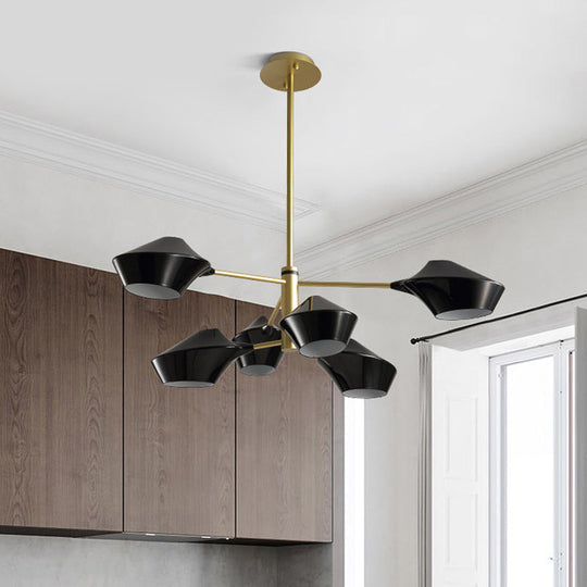 Modern Metal 2-Tier Chandelier with Swivel Shades in Black-Gold/White - 6 Bulb Ceiling Pendant for Living Room
