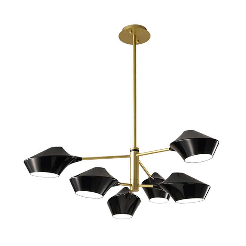 Modern 2-Tier Swivel Chandelier - Black-Gold/White 6 Bulbs For Living Room Ceiling
