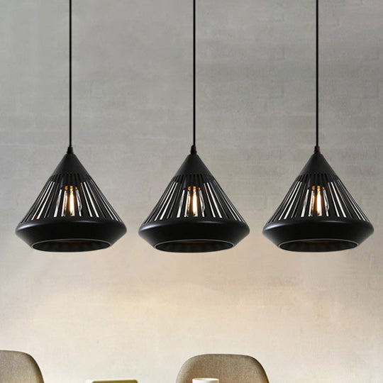Retro 3-Head Diamond Iron Pendant Light with Black Canopy