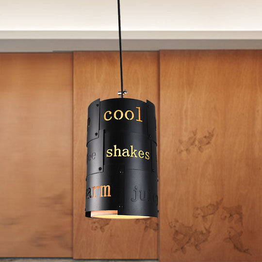 Mini Spliced Column Beer Bar Hanging Lamp - Artistic Metallic Single Black Ceiling Pendant With