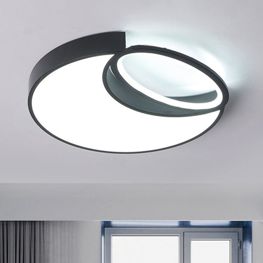 Waxing Moon & Oval Minimalist LED Flush Light - 18"/22" Wide Acrylic Black Ceiling Flushmount Lamp in Warm/White Light