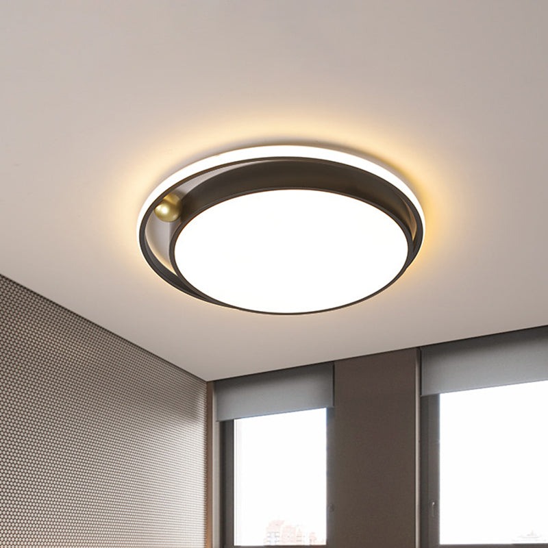 Modern Round LED Flush Mount Ceiling Light in Black- 16"/19.5" Iron Frame with Warm/White Glow - Minimalist Bedroom Fixture
