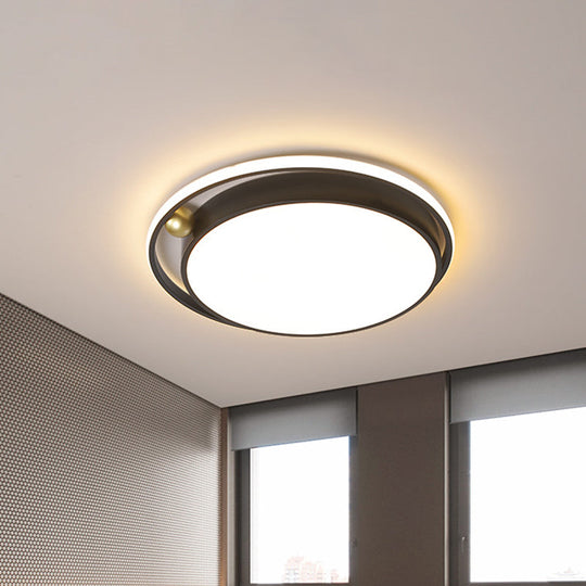 Modern Round LED Flush Mount Ceiling Light in Black- 16"/19.5" Iron Frame with Warm/White Glow - Minimalist Bedroom Fixture