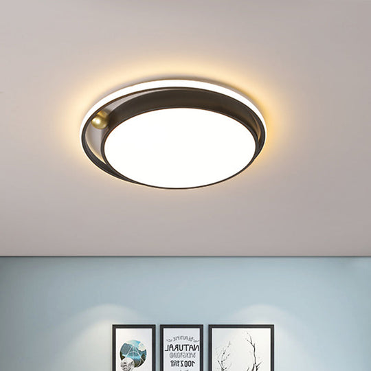 Modern Round LED Flush Mount Ceiling Light in Black- 16"/19.5" Iron Frame with Warm/White Glow - Minimalist Bedroom Fixture