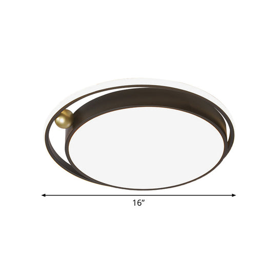 Modern Round LED Flush Mount Ceiling Light in Black- 16"/19.5" Iron Frame with Warm/White Glow - Minimalist Bedroom Fixture