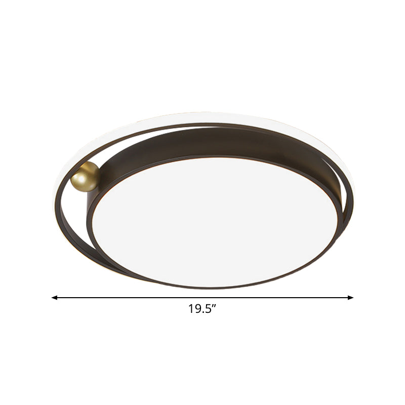 Modern Round Led Flush Mount Ceiling Light In Black- 16/19.5 Iron Frame With Warm/White Glow -