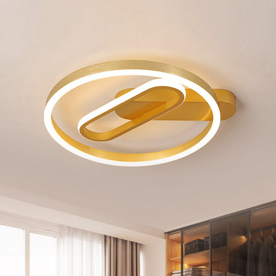 Simple Aluminum LED Ceiling Flush Mount Lighting in Gold - Circle and Oblong Shapes, Warm/White Light - 16"/19.5" Wide for Bedrooms