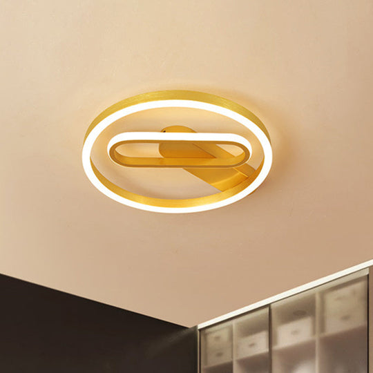Simple Aluminum LED Ceiling Flush Mount Lighting in Gold - Circle and Oblong Shapes, Warm/White Light - 16"/19.5" Wide for Bedrooms