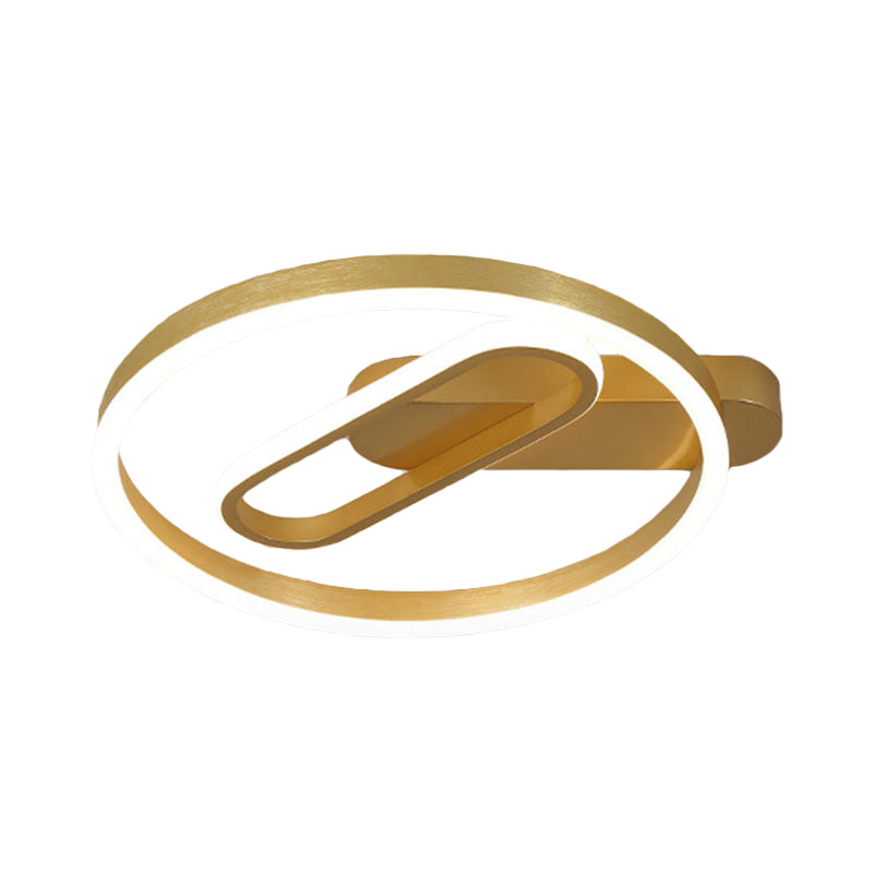 Simple Aluminum LED Ceiling Flush Mount Lighting in Gold - Circle and Oblong Shapes, Warm/White Light - 16"/19.5" Wide for Bedrooms