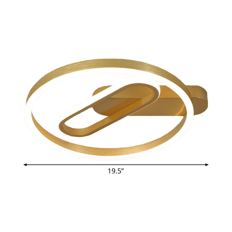 Simple Aluminum LED Ceiling Flush Mount Lighting in Gold - Circle and Oblong Shapes, Warm/White Light - 16"/19.5" Wide for Bedrooms