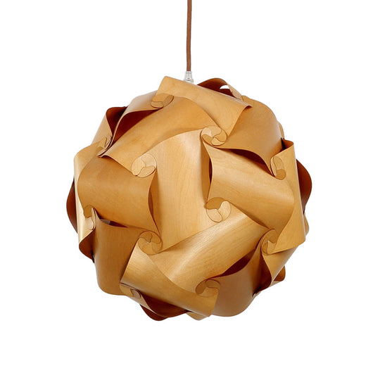 Minimalist Wood Pendant Light Kit - Pieced Globe Dinette Drop Design In Light-Brown (1 Bulb)