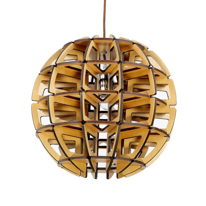 Handcrafted Asian Beehive Ball Pendant Ceiling Lamp - Wooden Crafted Brown Lighting Fixture