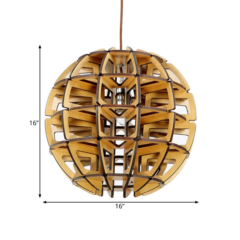 Handcrafted Asian Beehive Ball Pendant Ceiling Lamp - Wooden Crafted Brown Lighting Fixture