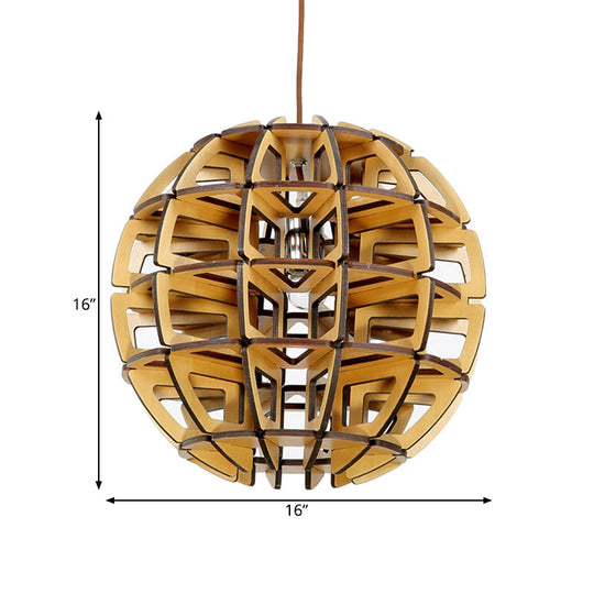 Handcrafted Asian Beehive Ball Pendant Ceiling Lamp - Wooden Crafted Brown Lighting Fixture