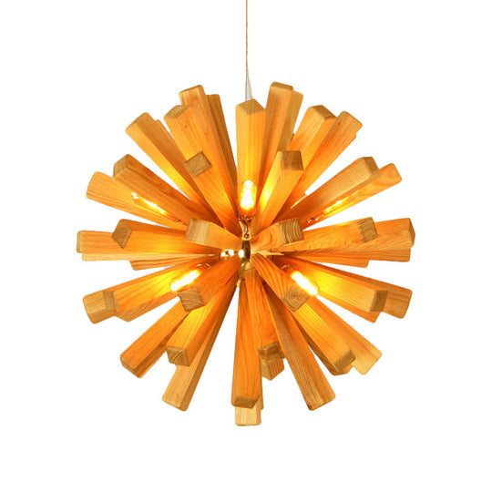 Asian-Inspired Starburst Wood Pendant Light Fixture For Restaurants