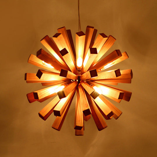 Asian-Inspired Starburst Wood Pendant Light Fixture For Restaurants