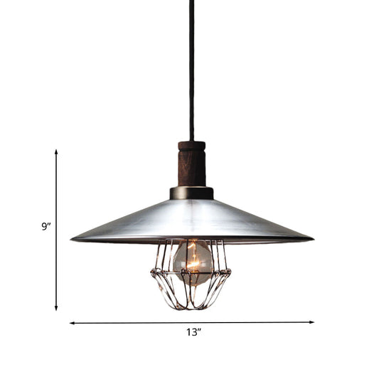 Modern Aluminum Pendant Light – Silver Saucer Design with Wire Cage & Wood Cork