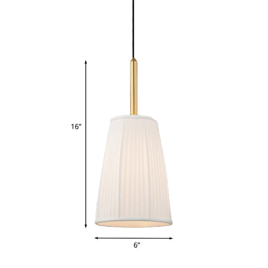 Farmhouse Pleated Fabric Bell Bedside Pendant Light - White With Gold Accent Bulb