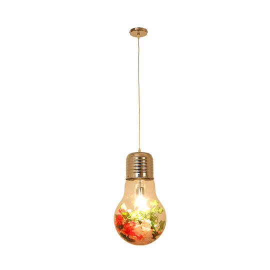Farmhouse Pendant Lamp - Clear Glass Bulb Shape With 1 Light And Flower Ceiling Suspension 6/8/11