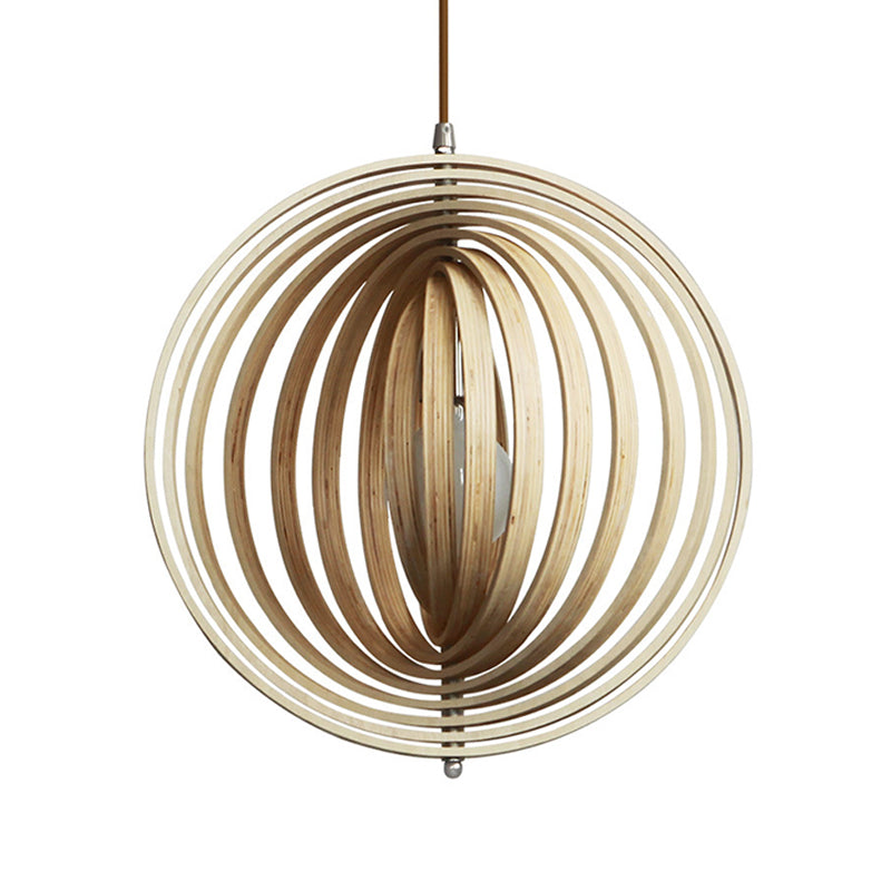 Stylish Asian Wood Sphere Pendant Light - Rotatable 1-Light 16/19.5 Wide Beige Fixture
