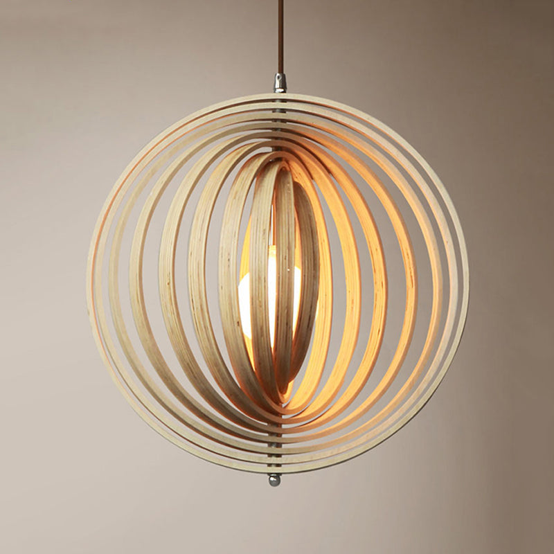 Stylish Asian Wood Sphere Pendant Light - Rotatable 1-Light 16/19.5 Wide Beige Fixture