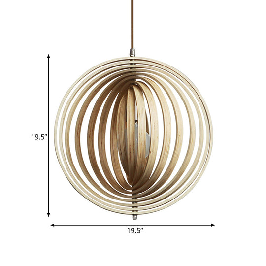 Stylish Asian Wood Sphere Pendant Light - Rotatable 1-Light 16/19.5 Wide Beige Fixture