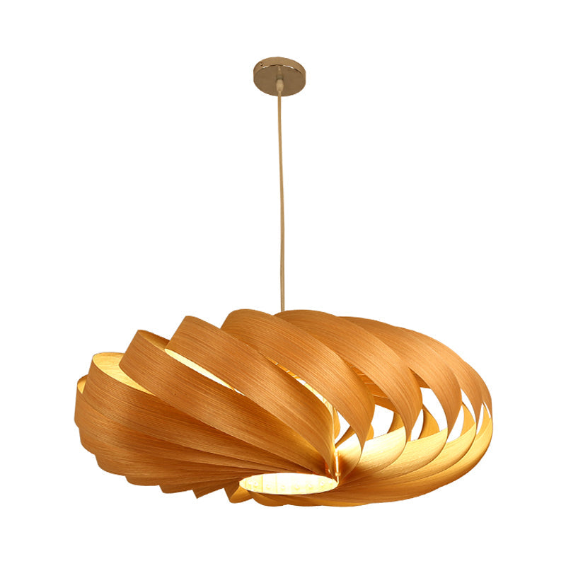 Wooden Beige Asian Pendant Light - Modern Twisted Lantern Ceiling Lamp For Dining Table