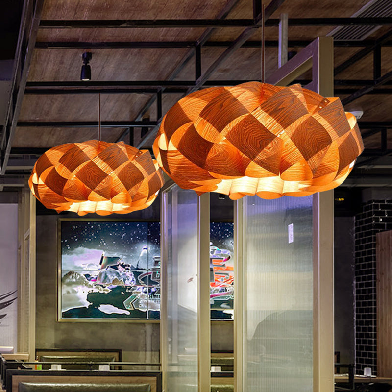 Stranded-Weaving Asian Drum Shade Pendant Ceiling Light In Beige