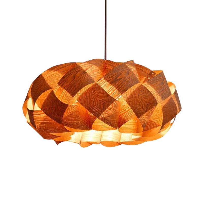 Stranded-Weaving Asian Drum Shade Pendant Ceiling Light In Beige