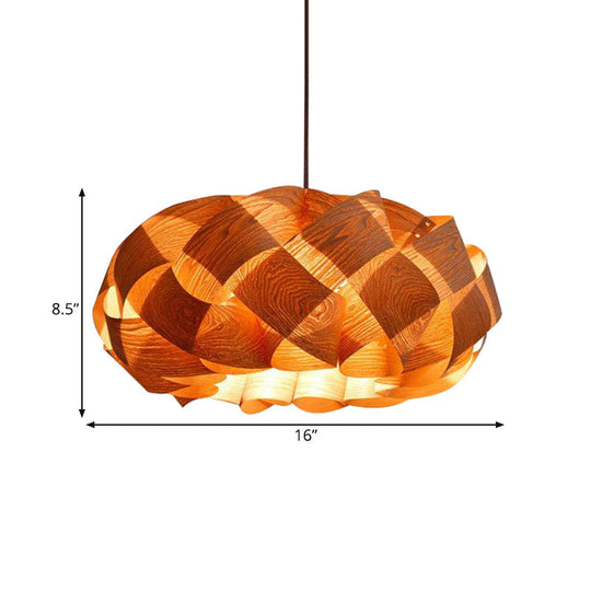 Stranded-Weaving Asian Drum Shade Pendant Ceiling Light In Beige