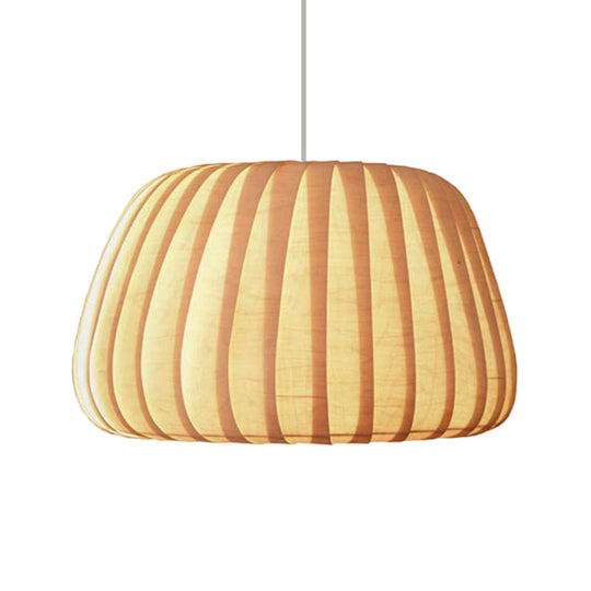 Modern Beige 1-Light Office Pendulum Pendant With Pumpkin Wood Shade
