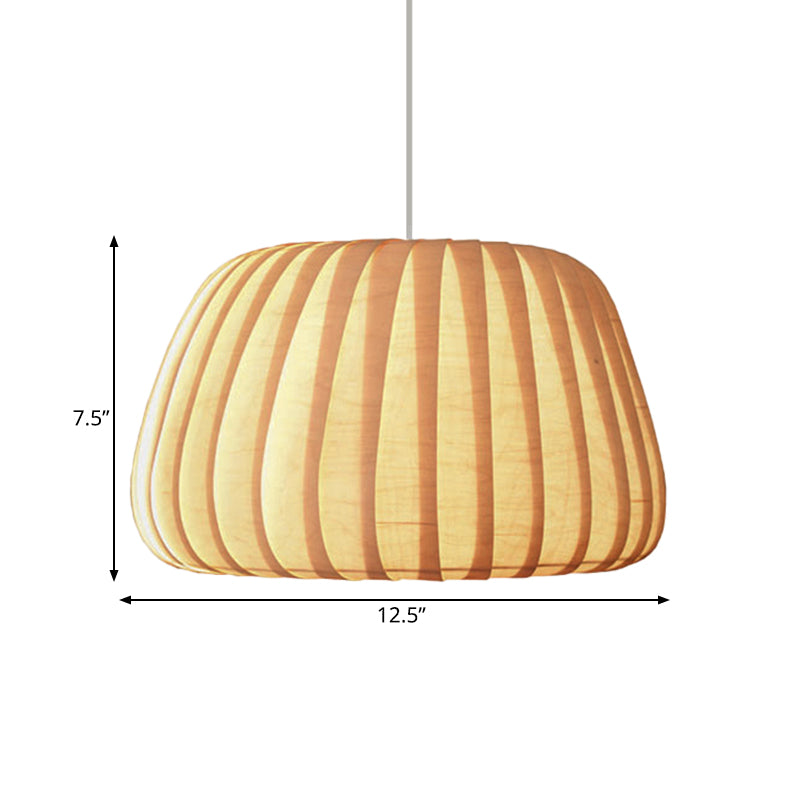 Modern Beige 1-Light Office Pendulum Pendant With Pumpkin Wood Shade