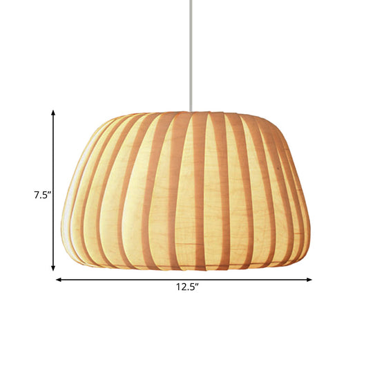 Modern Beige 1-Light Office Pendulum Pendant With Pumpkin Wood Shade