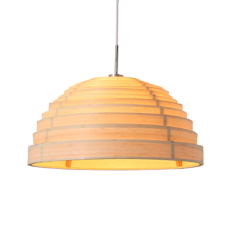 Minimalist Wood Hemispherical Pendant Light In Beige For Living Room Ceiling