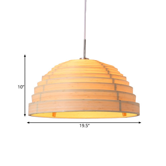 Minimalist Wood Hemispherical Pendant Light In Beige For Living Room Ceiling