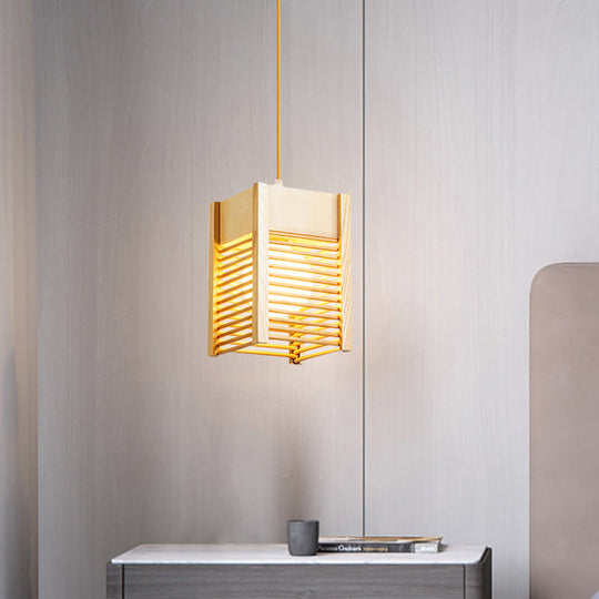 Sushi House Cage Suspension Light - Japanese Style Drop Pendant In Beige