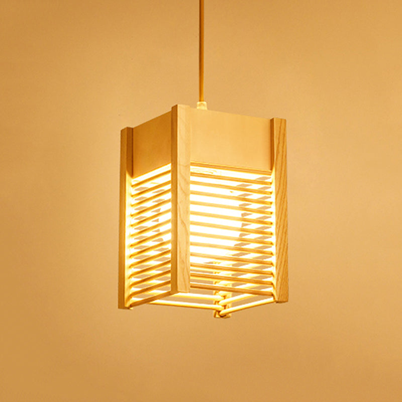 Sushi House Cage Suspension Light - Japanese Style Drop Pendant In Beige