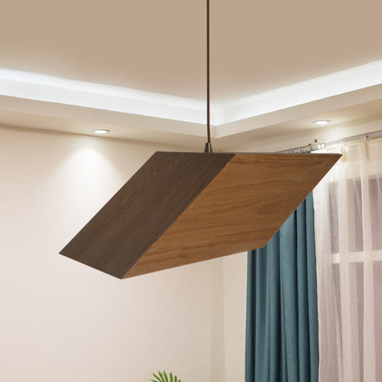 Modern Triangular Prism Wood Pendant Light Kit 1 Beige Hanging Fixture