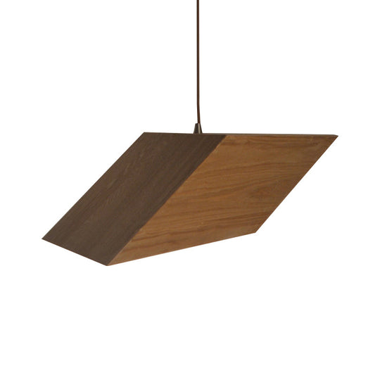 Modern Triangular Prism Wood Pendant - 1 Light Beige Hanging Light Kit